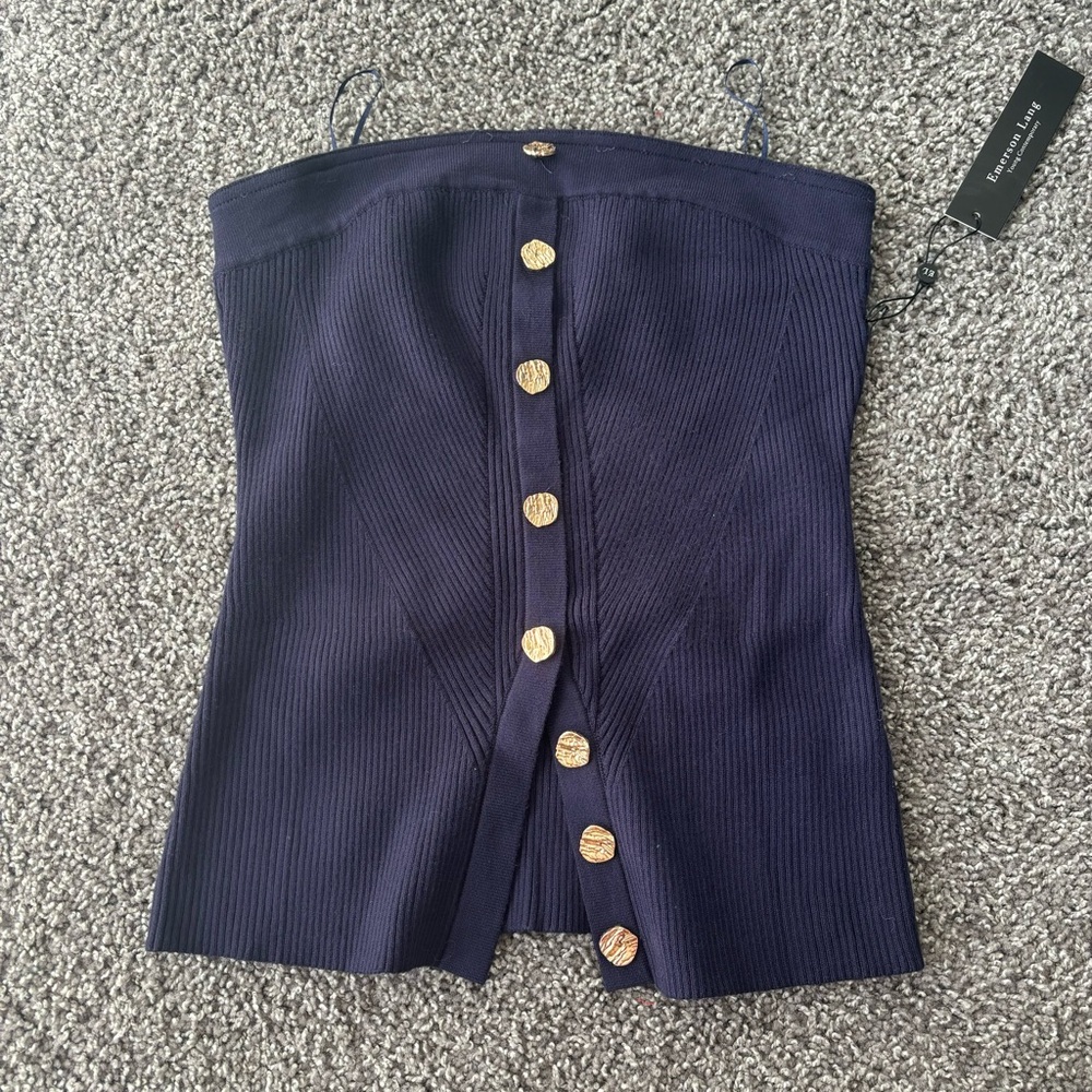 Blue Knit Gold Hardware Tube Top